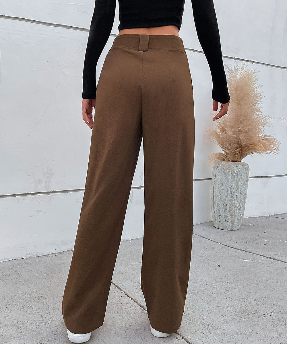 Solid Button Front Casual Pants