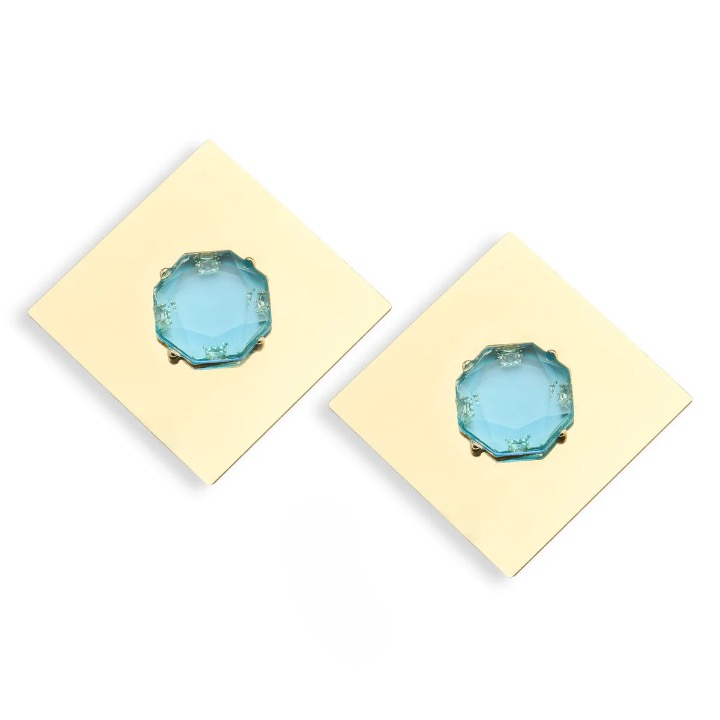 Izara CZ Color Gemstone Square Metal Drop Earrings