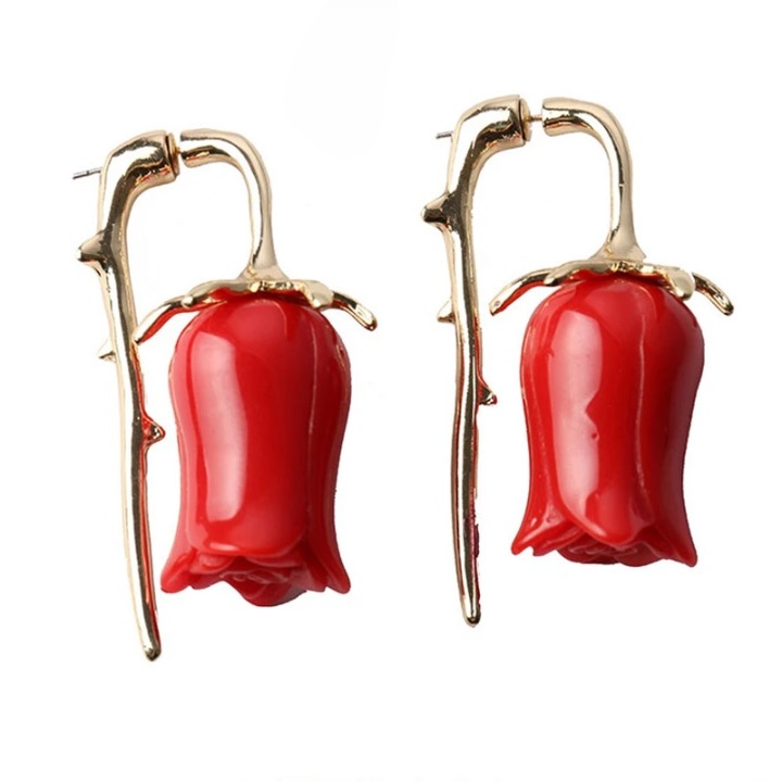 Mimi Red Flower Bud Drop Earrings