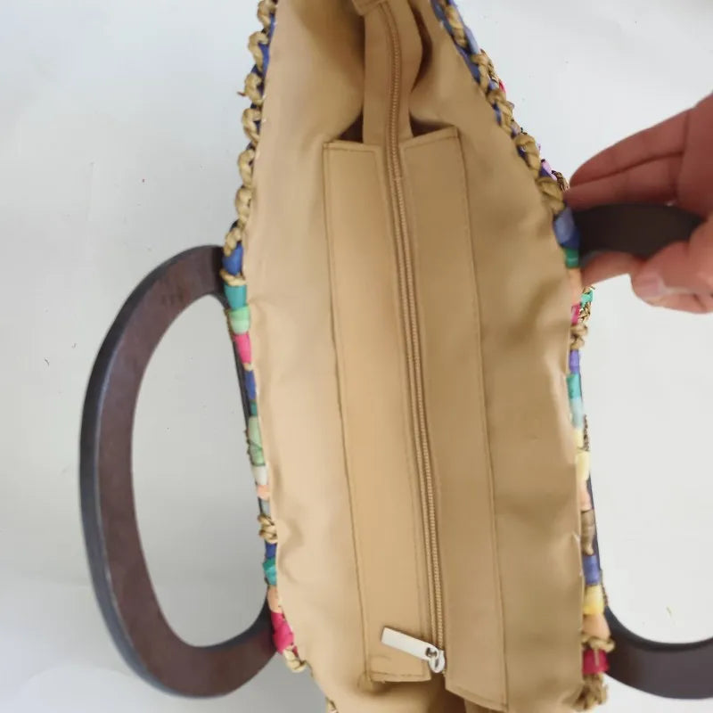 Chunky Rainbow Stripe Straw Basket Bag