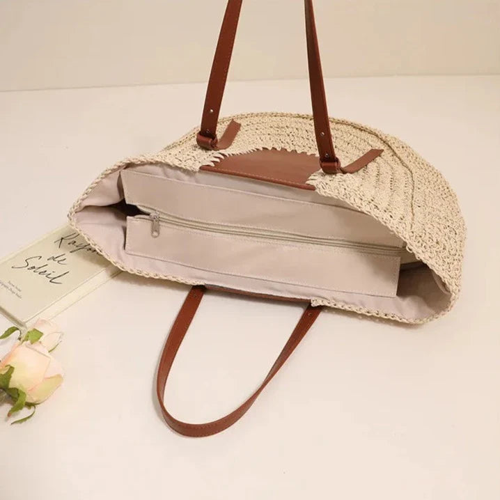 Lutie Colorblock Half Moon Straw Shoulder Bag