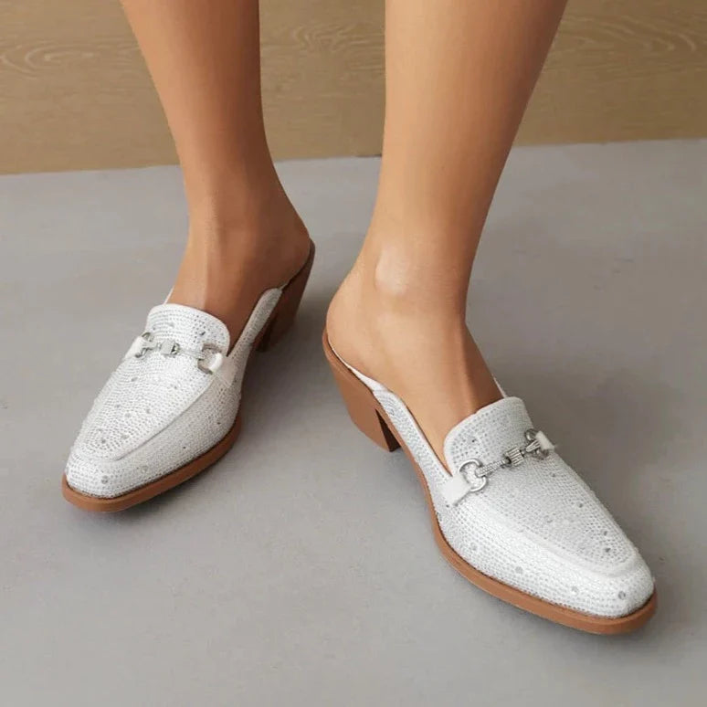 Abertina Crystal Sequin Loafer Clog Mules