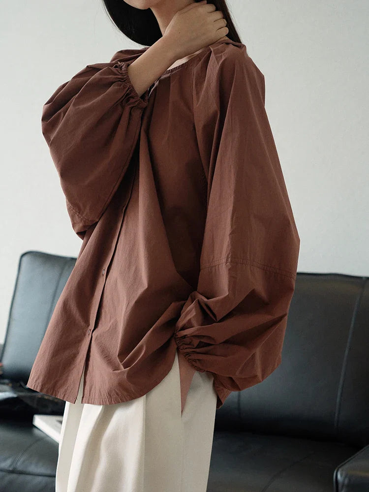 Maia Ruched Romantic Cotton Blouse
