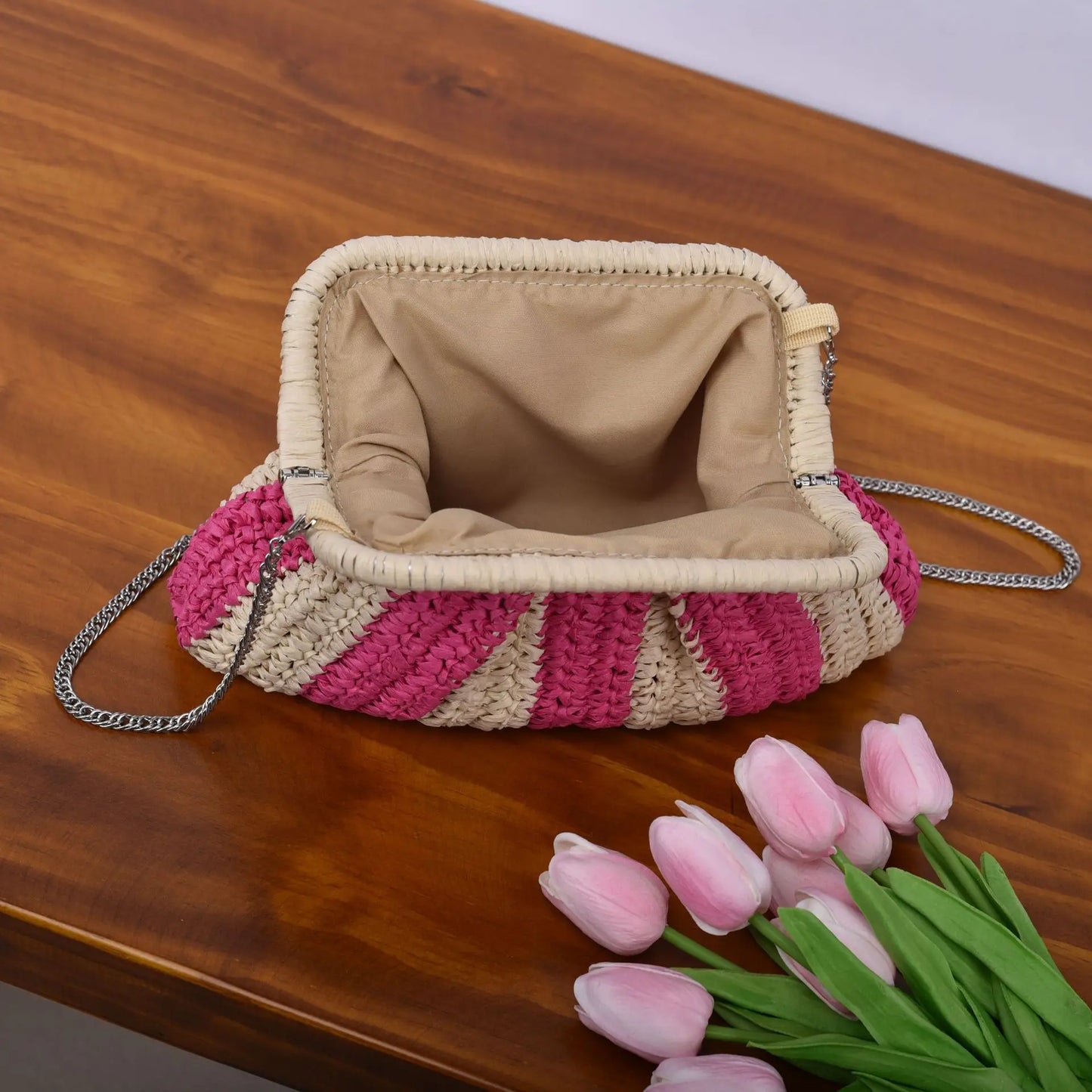 Zoe Bold Stipe Straw Clutch Bag