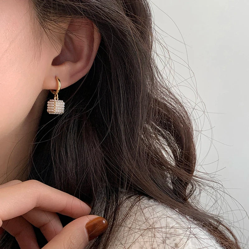 Pearl Cube Drop Earrings
