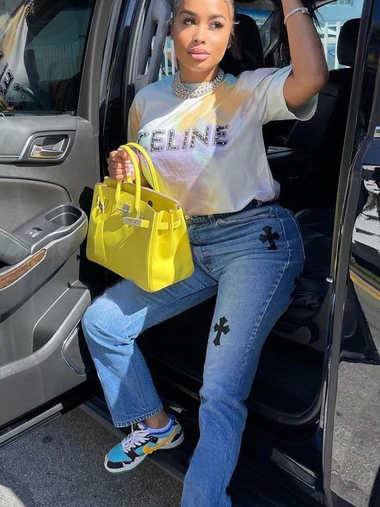 Low Waist Vintage Straight Denim Trousers Cyber Y2k Goth Pants Fashion Mom Jeans