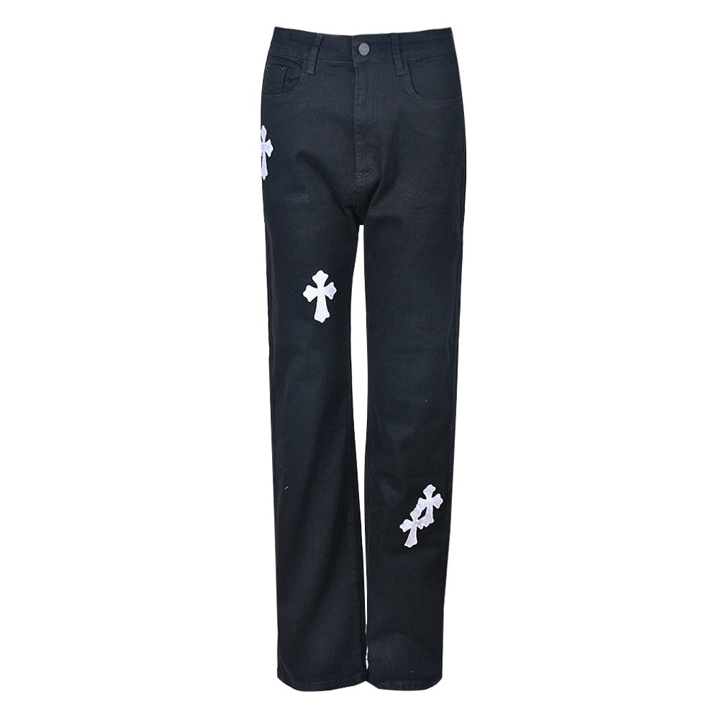 Low Waist Vintage Straight Denim Trousers Cyber Y2k Goth Pants Fashion Mom Jeans