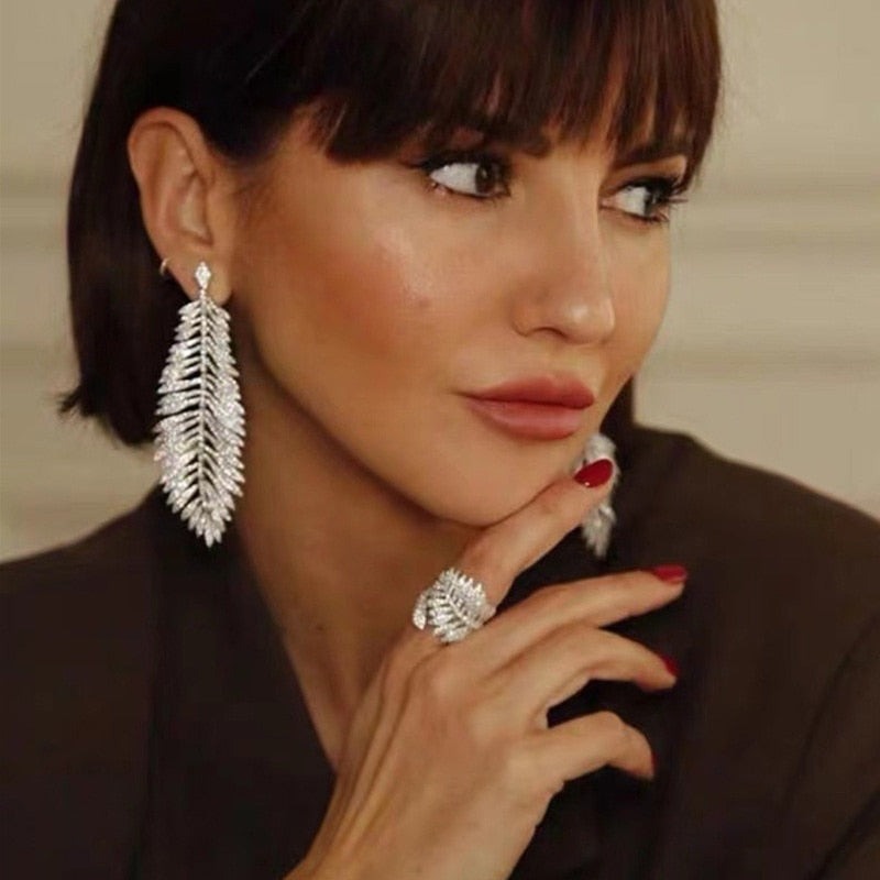 Signe Crystal Feather Earrings