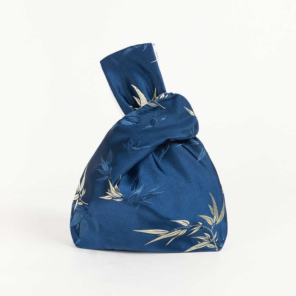 Silk Leaf Embroidery Japanese Knot Wrist Bags - 4 Colors