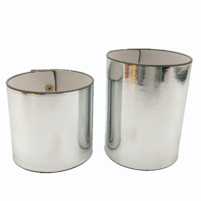 Silver Metallic Cylinder Leather Bracelet