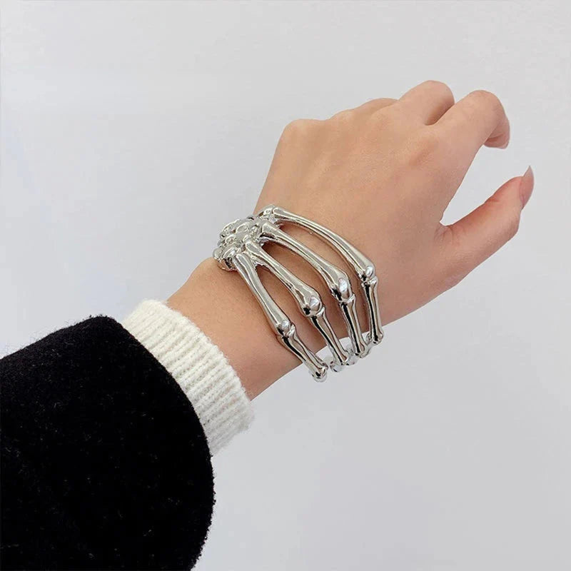 Silver Skull Hand Cuff Bracelet - 3 Colors