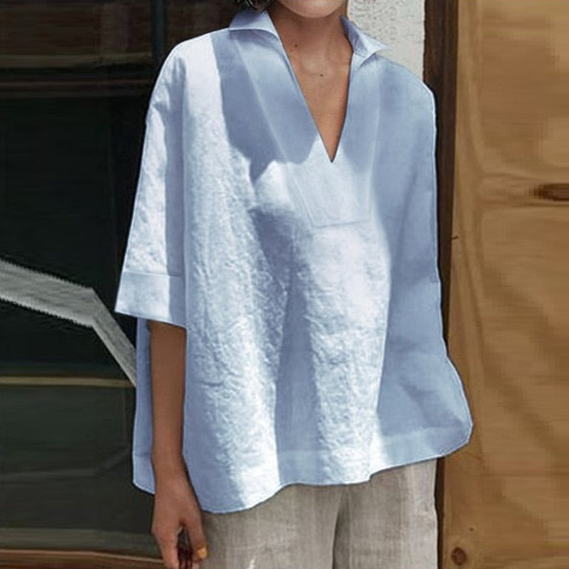 Sita Linen Blend V-Neck Blouse - 7 Colors
