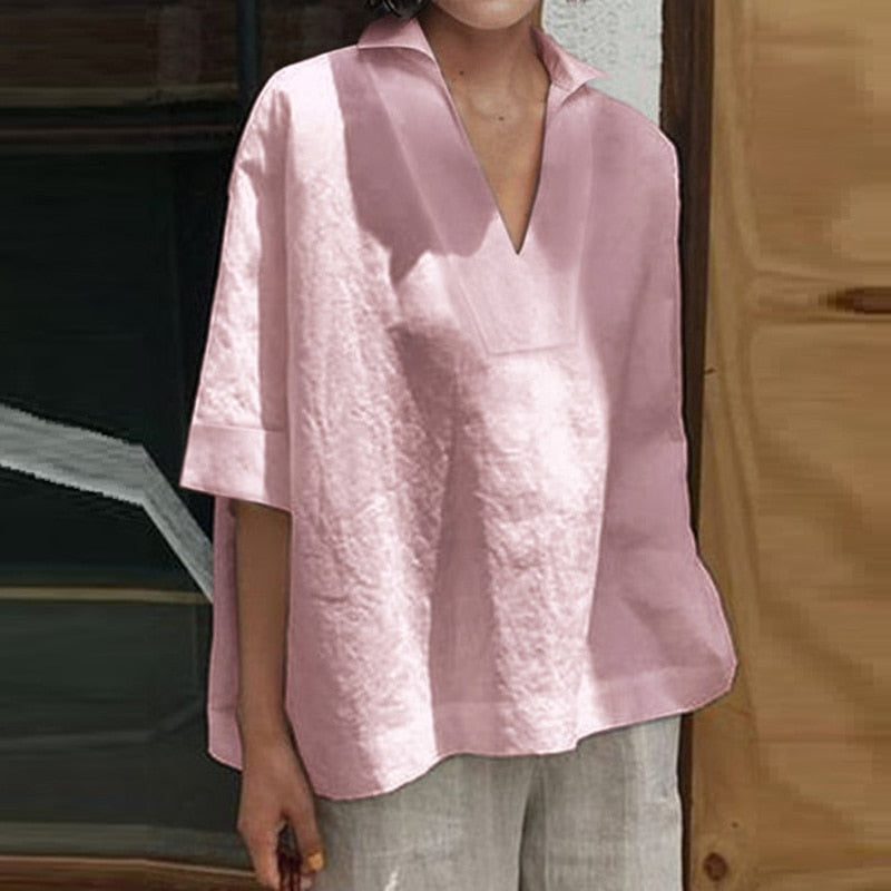 Sita Linen Blend V-Neck Blouse - 7 Colors
