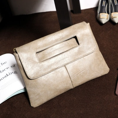 Square Faux Leather Wrist Handle Envelope Clutches - 9 Colors