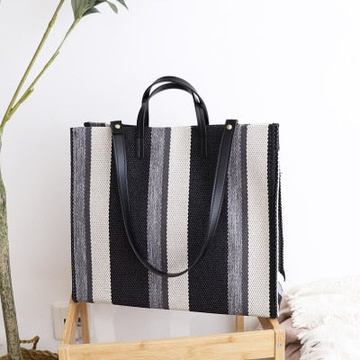 Striped Canvas Shopper Totes - 3 Colors