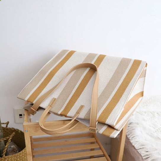 Striped Canvas Shopper Totes - 3 Colors