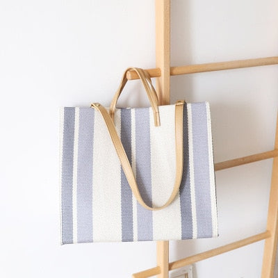 Striped Canvas Shopper Totes - 3 Colors
