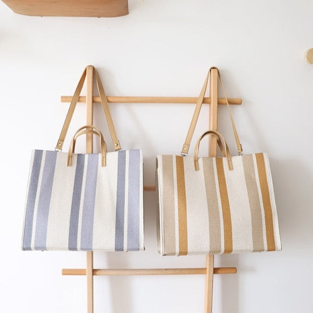 Striped Canvas Shopper Totes - 3 Colors