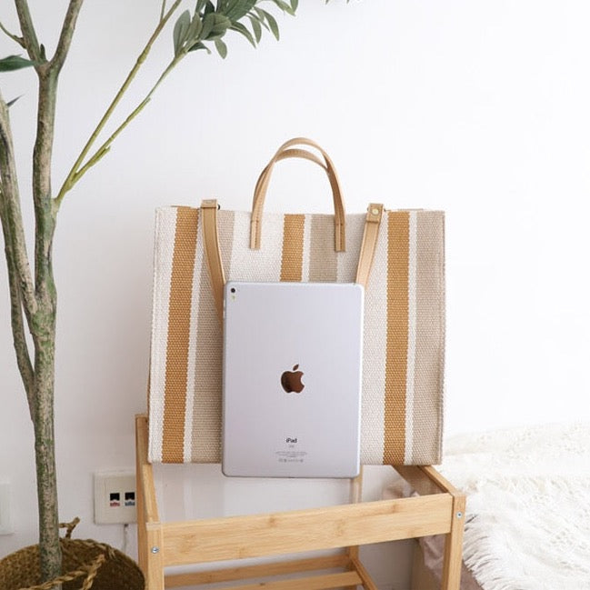 Striped Canvas Shopper Totes - 3 Colors