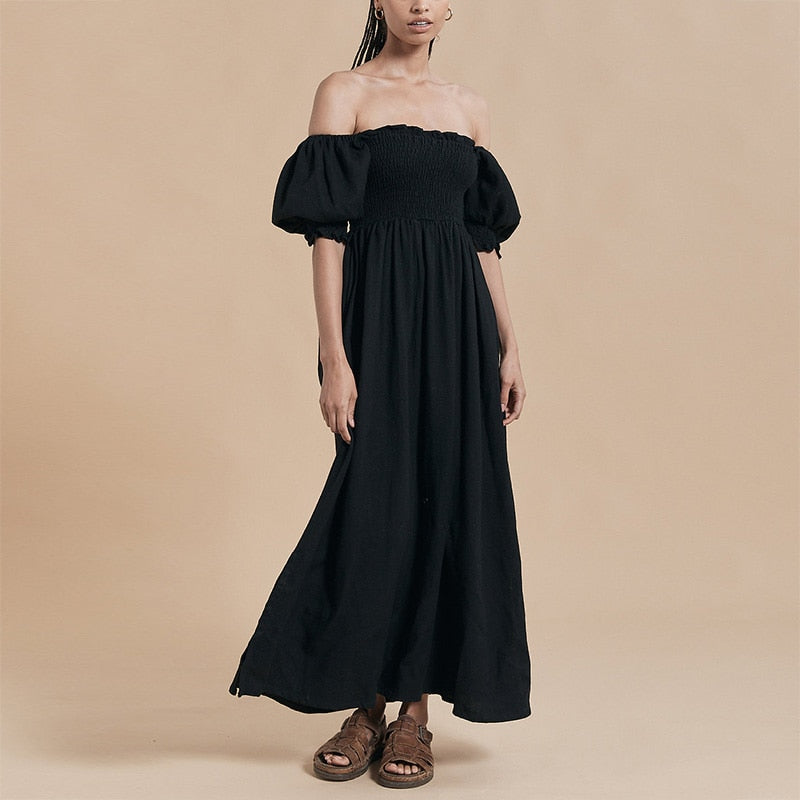 Summer Dresses For Square Neck Smocked Short Puff Sleeve Vacation Beach Style