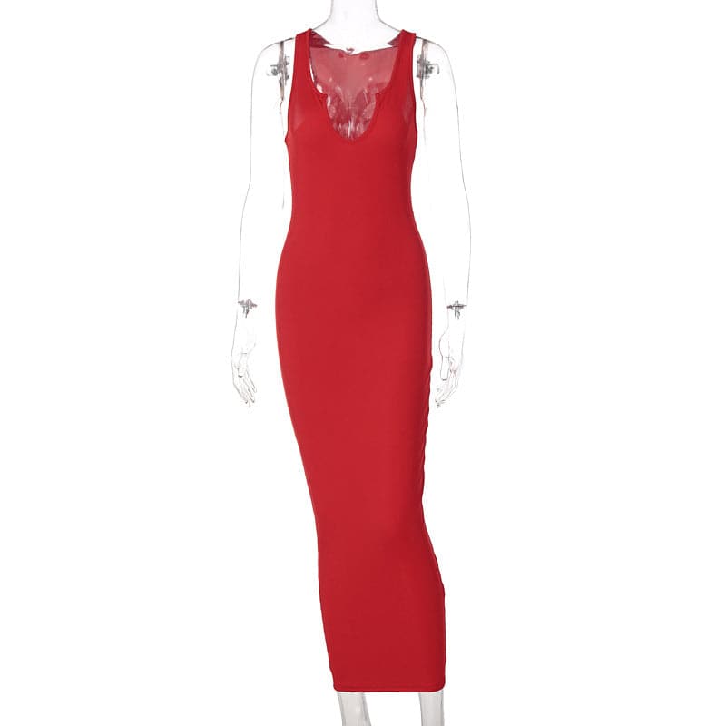 Summer Dresses Fashion U-neck Sleeveless Slim Fit Dress