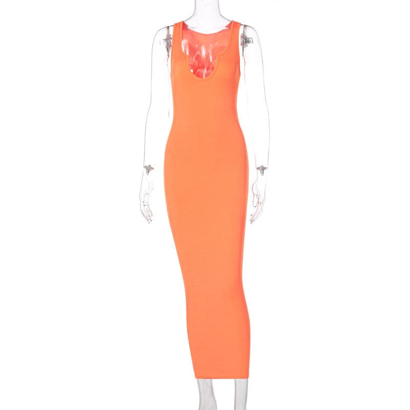 Summer Dresses Fashion U-neck Sleeveless Slim Fit Dress
