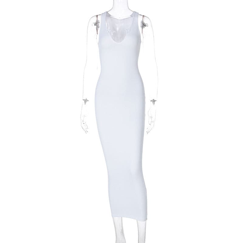 Summer Dresses Fashion U-neck Sleeveless Slim Fit Dress