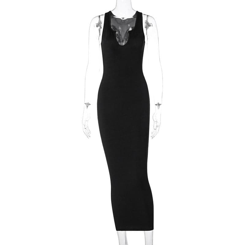 Summer Dresses Fashion U-neck Sleeveless Slim Fit Dress