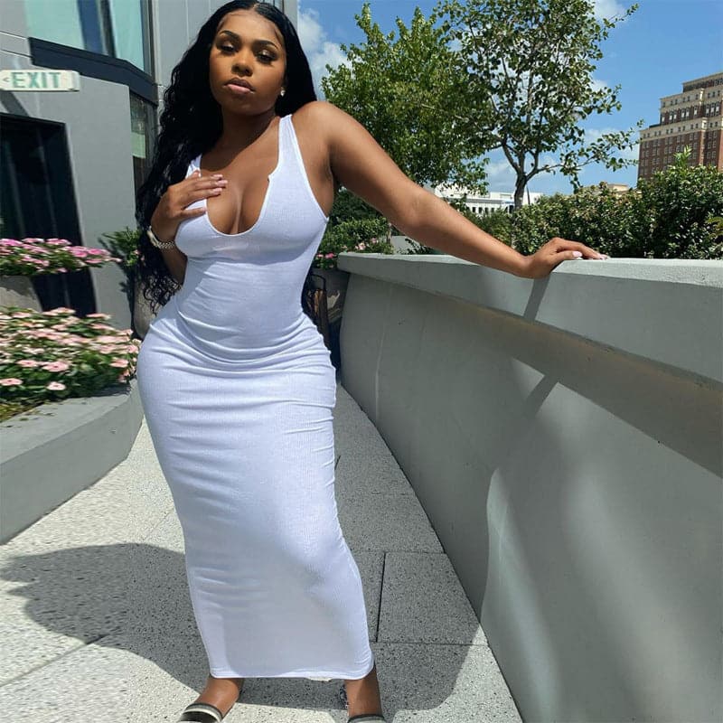 Summer Dresses Fashion U-neck Sleeveless Slim Fit Dress