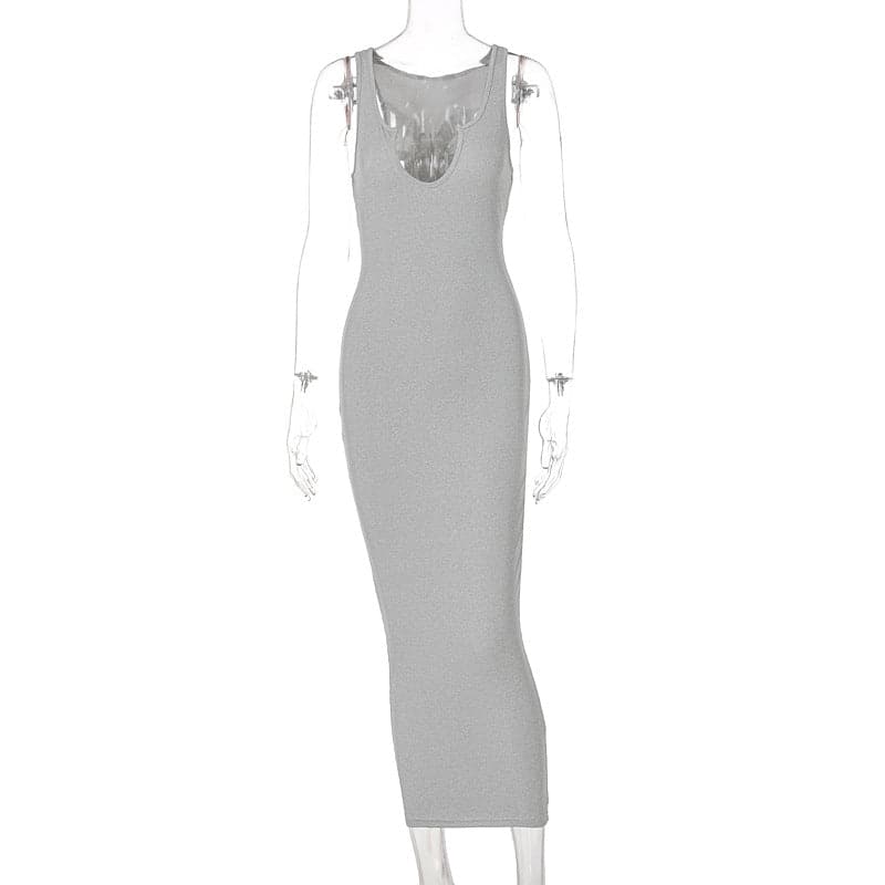 Summer Dresses Fashion U-neck Sleeveless Slim Fit Dress