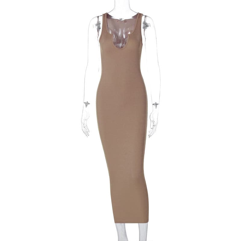 Summer Dresses Fashion U-neck Sleeveless Slim Fit Dress
