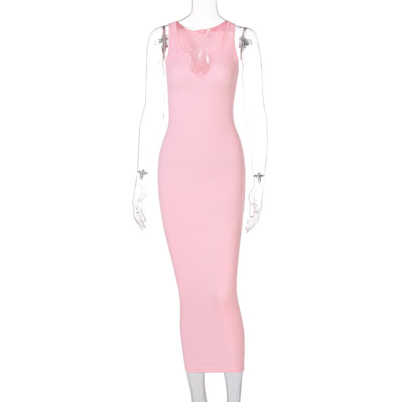 Summer Dresses Fashion U-neck Sleeveless Slim Fit Dress