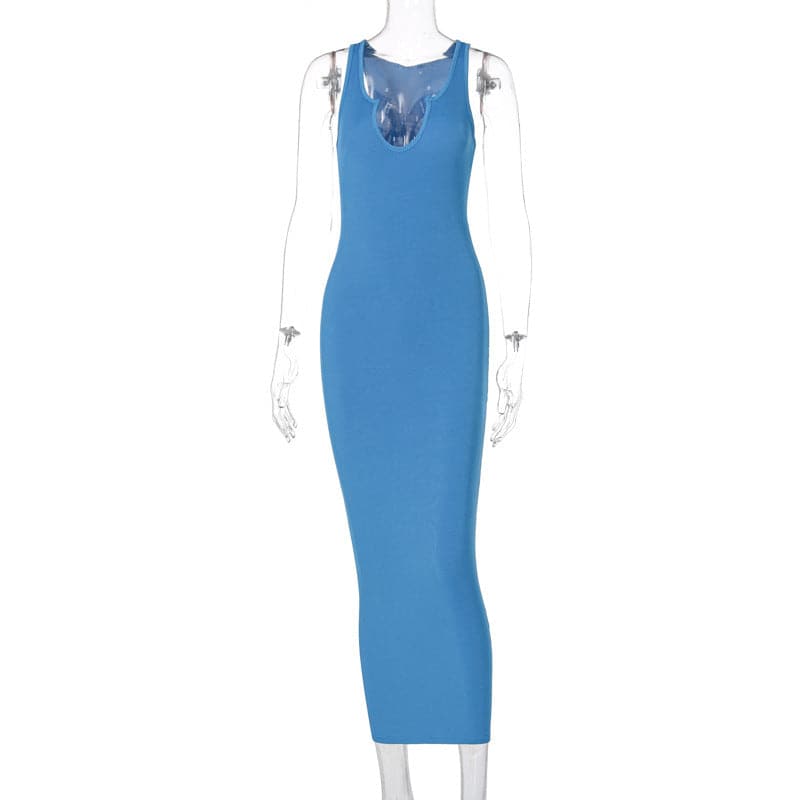 Summer Dresses Fashion U-neck Sleeveless Slim Fit Dress