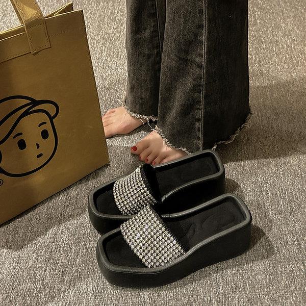 Thierry Rhinestone Sequin Upper Platform Slippers - 2 Colors