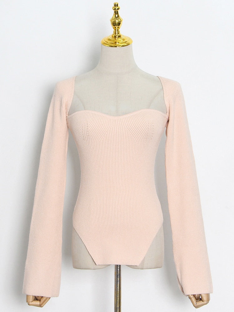 Tina Square Neckline Knit Tops - 10 Colors