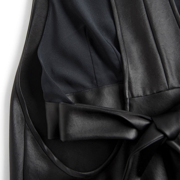 Tomei Back Ribbon Tie Leather Dress