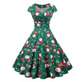 Snowflake Printed Red V-Neck Wrap High Waist Vintage Robe Christmas Dress