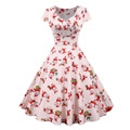Snowflake Printed Red V-Neck Wrap High Waist Vintage Robe Christmas Dress