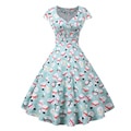 Snowflake Printed Red V-Neck Wrap High Waist Vintage Robe Christmas Dress