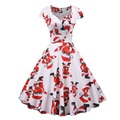 Snowflake Printed Red V-Neck Wrap High Waist Vintage Robe Christmas Dress