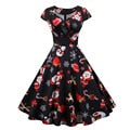Snowflake Printed Red V-Neck Wrap High Waist Vintage Robe Christmas Dress