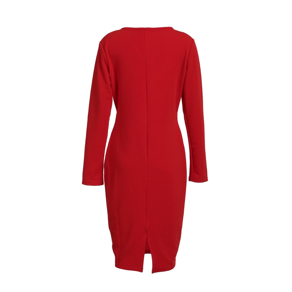 Long Sleeve Deep V-Neck Bandage Bodycon Evening Party Dress Plus Size S-XXL