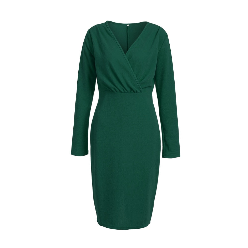 Long Sleeve Deep V-Neck Bandage Bodycon Evening Party Dress Plus Size S-XXL