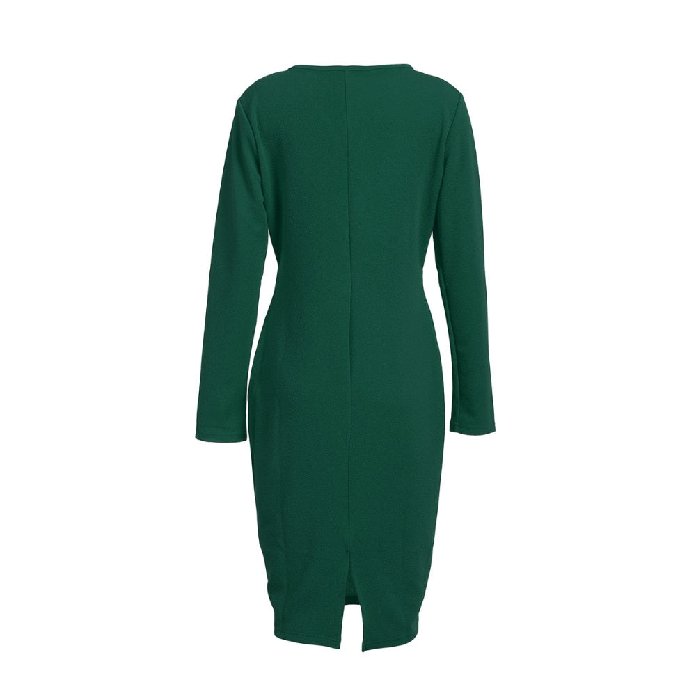 Long Sleeve Deep V-Neck Bandage Bodycon Evening Party Dress Plus Size S-XXL