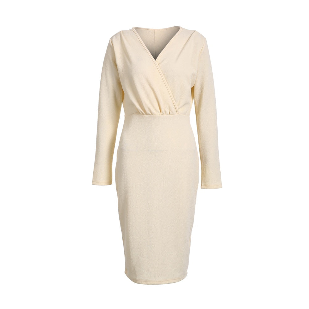 Long Sleeve Deep V-Neck Bandage Bodycon Evening Party Dress Plus Size S-XXL