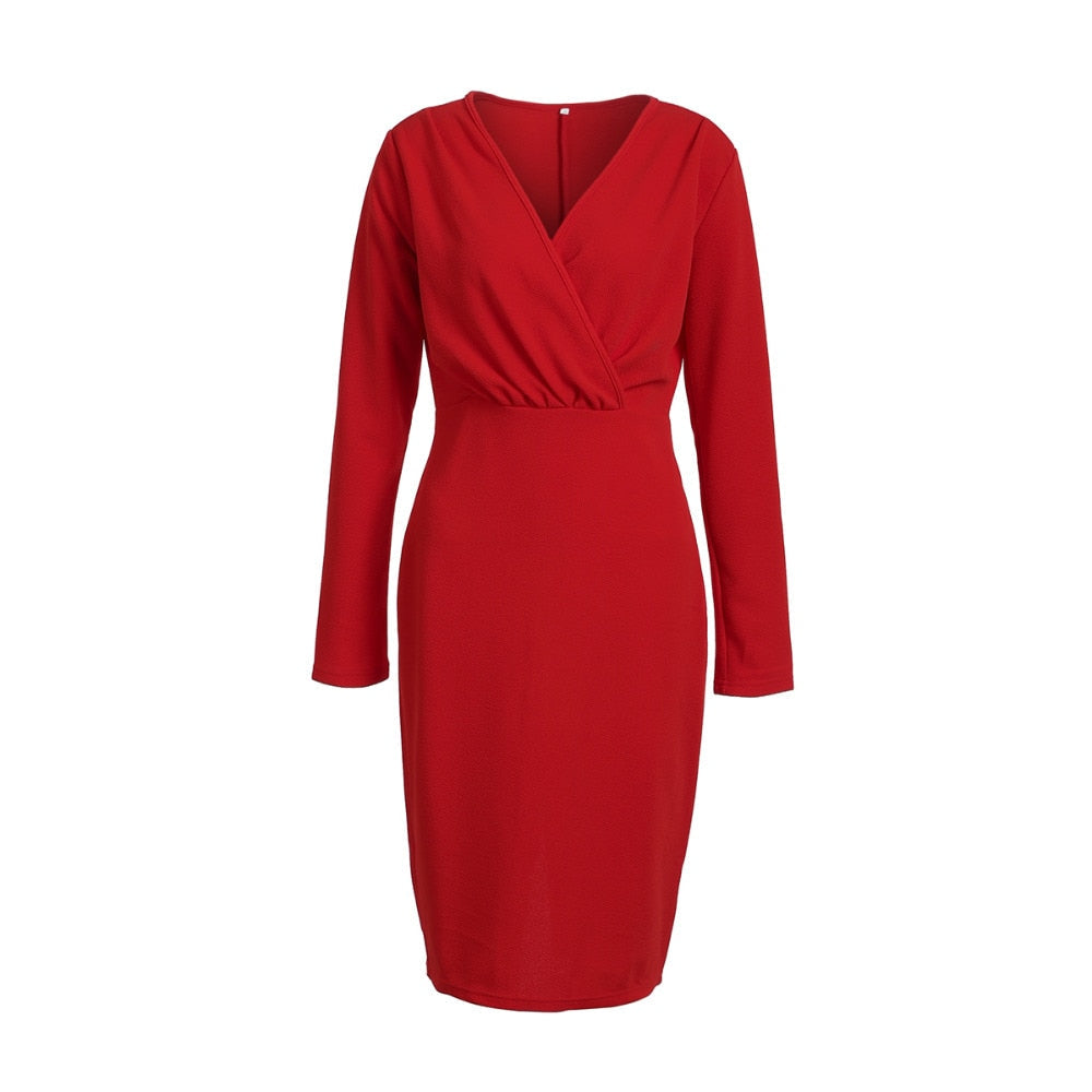 Long Sleeve Deep V-Neck Bandage Bodycon Evening Party Dress Plus Size S-XXL