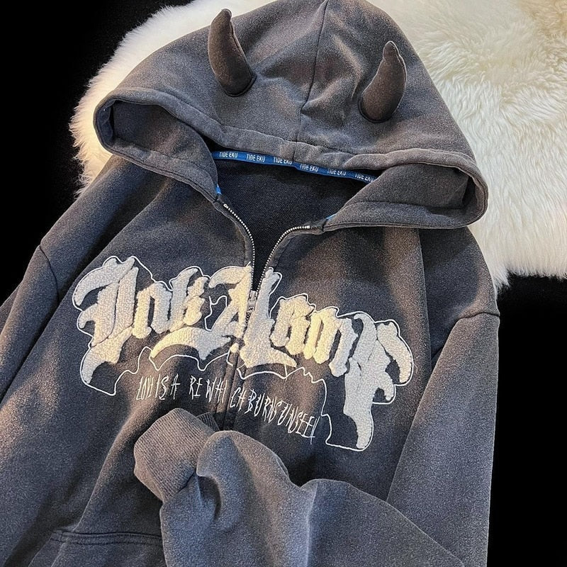 Vintage Angel Embroidery Ears Hoodie