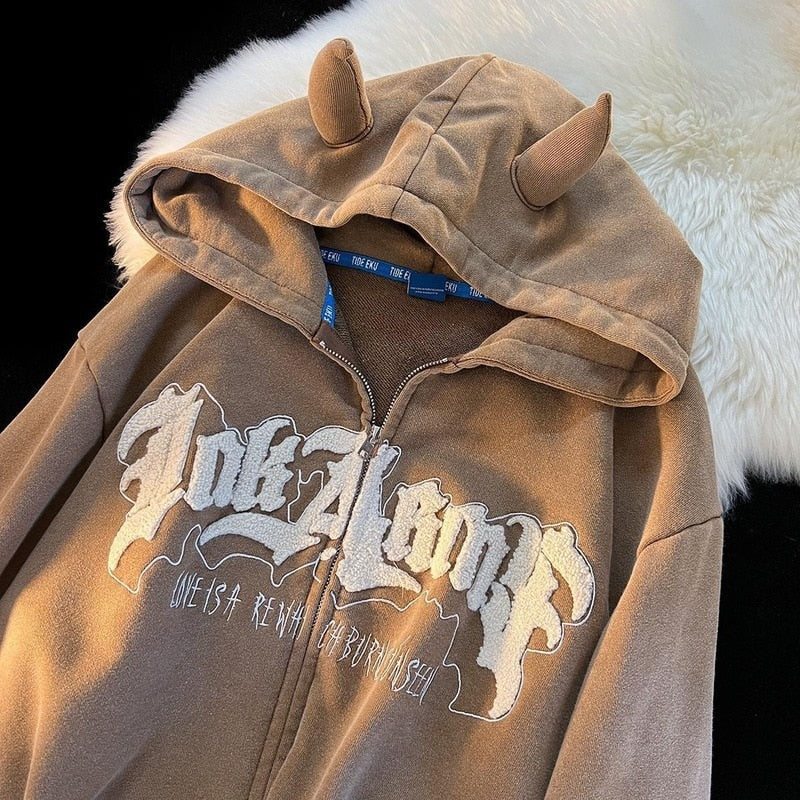 Vintage Angel Embroidery Ears Hoodie
