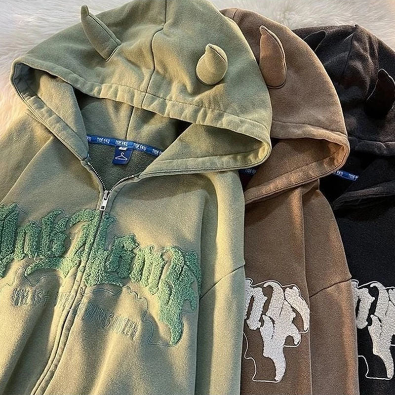 Vintage Angel Embroidery Ears Hoodie