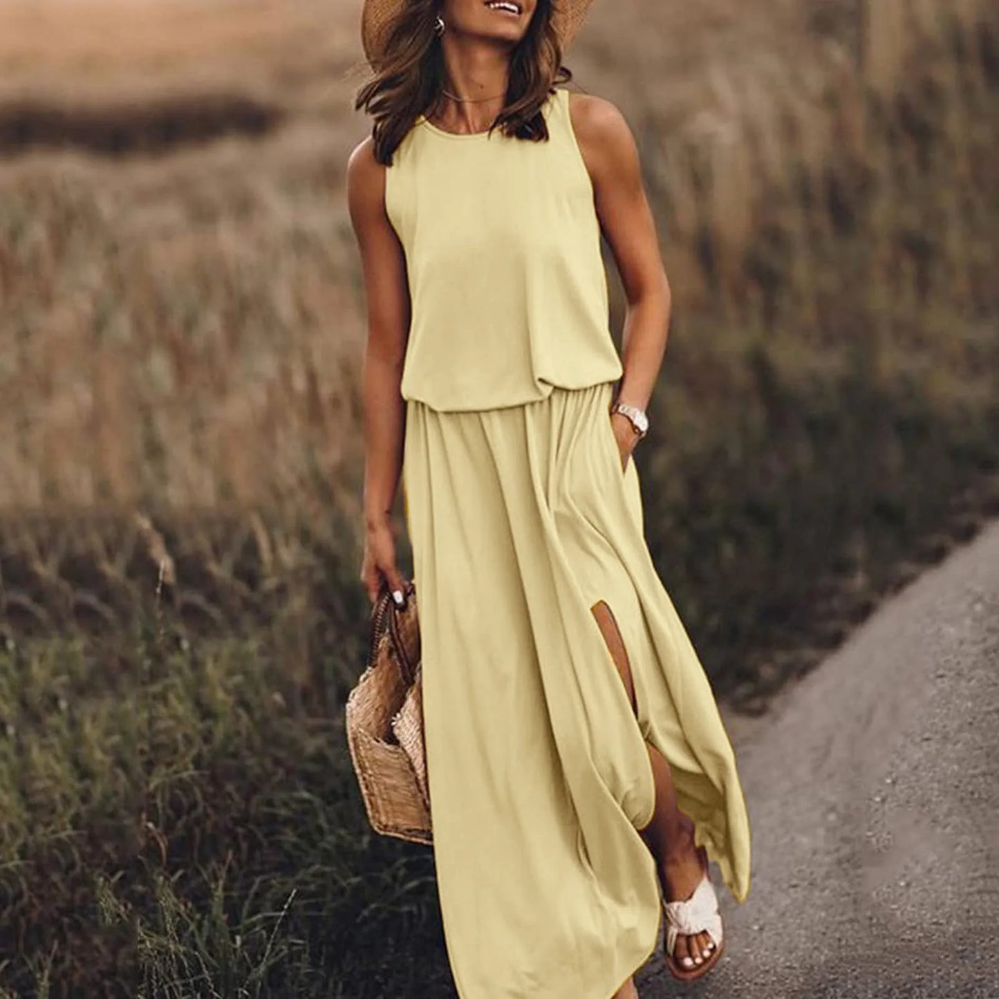 Elegant Solid Color Boho Wedding Long Boho Dress